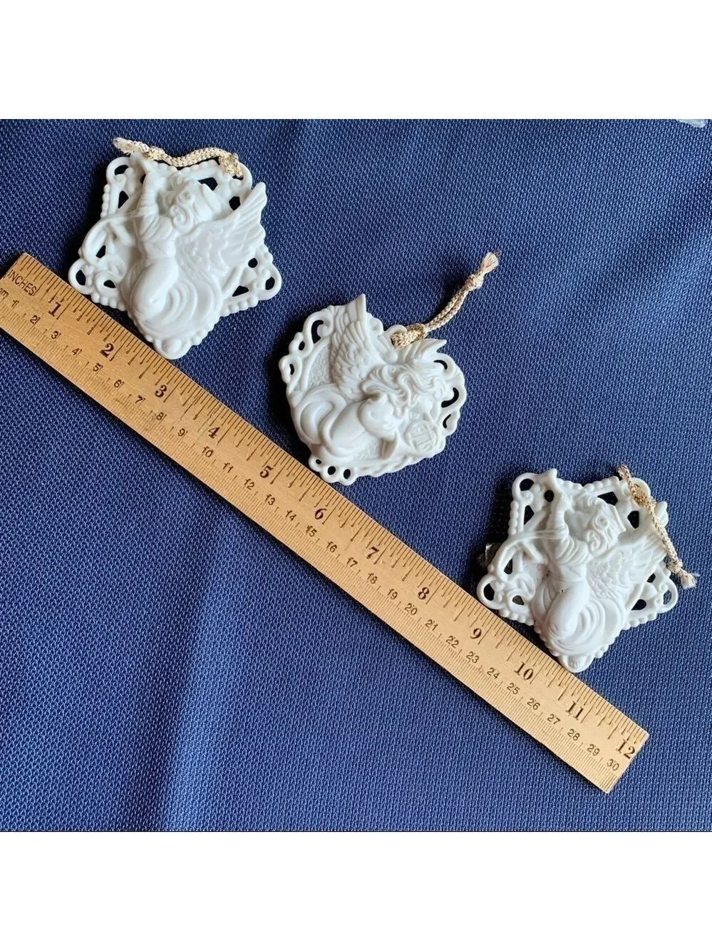 PRECIOUS MOMENTS 3-D vintage angel ornaments set/3